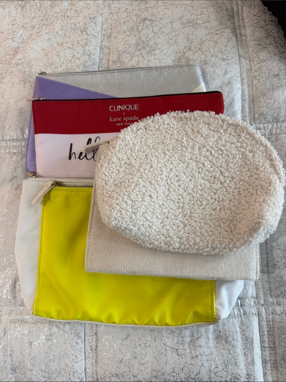 Neon Yellow, White and Red Cosmetics bags Cream Sherpa Total 5